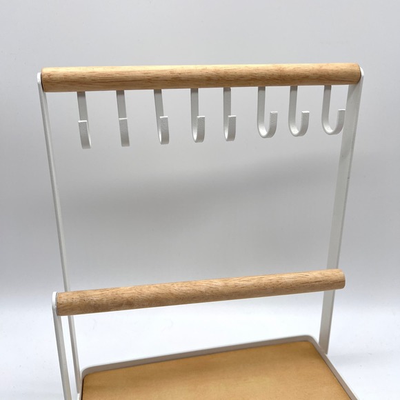 Jewelry Display Storage Stand White Metal Wood Necklace Bracelet - Picture 3 of 11